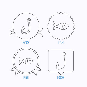 钓鱼钩和鱼的图标