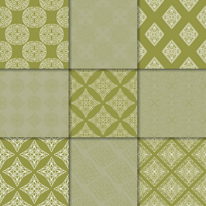 橄榄绿色几何饰品。网络纺织品和墙纸无缝图案的收集