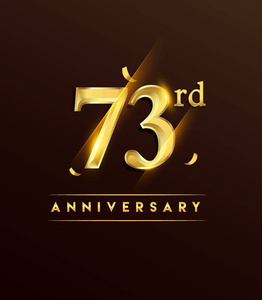 73周年纪念发光的标识与五彩纸屑金色的黑色背景, 贺卡和邀请卡的矢量设计