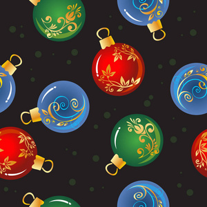 与圣诞球无缝模式。新年和圣诞插画。设计元素为织品, 墙纸或礼物包装