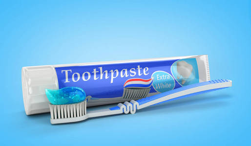 牙膏牙膏管设计的现代概念在蓝色的3d 渲染