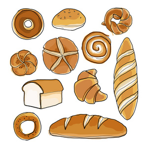 面包手绘艺术绘画插图的集摄影图