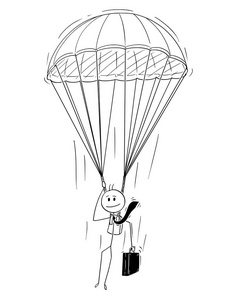 跳伞的卡通商人与降落伞
