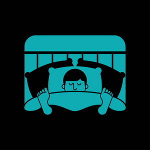 睡在床上的家伙图标。男人睡觉。卧铺男。矢量图案