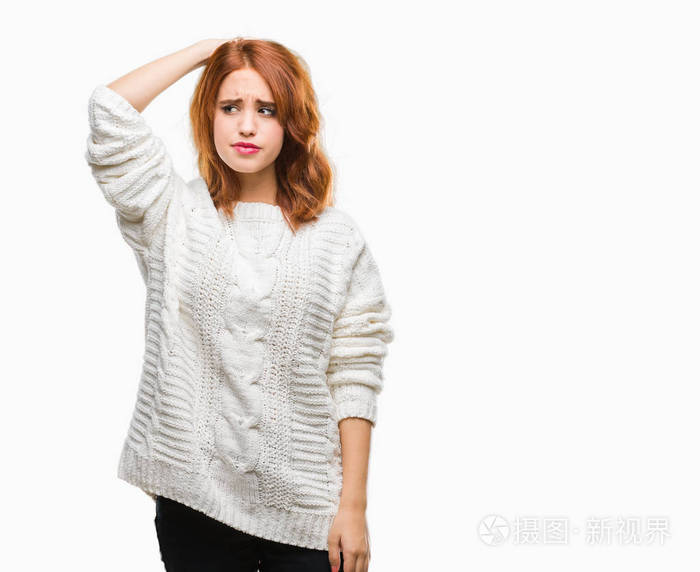 疑惑不定, 用手在头上思考.沉思概念