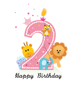 可爱的婴儿贺卡与卡通长颈鹿四岁生日快乐小男孩贺卡矢量生日贺卡与