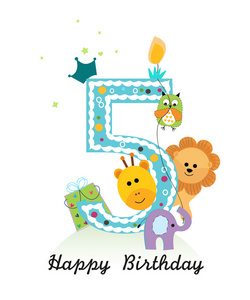 生日贺卡, 海报, 模板, 贺卡, 甜, 动物, 矢量插图集生日快乐贺卡设计