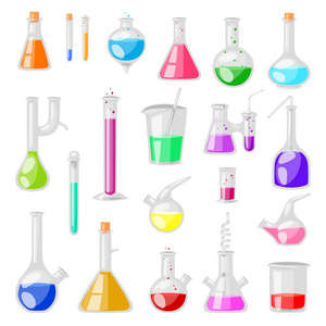 试验管烧瓶矢量化学玻璃试验管充液用于科学研究或实验插图在白色背景下隔离的玻璃器皿化学套