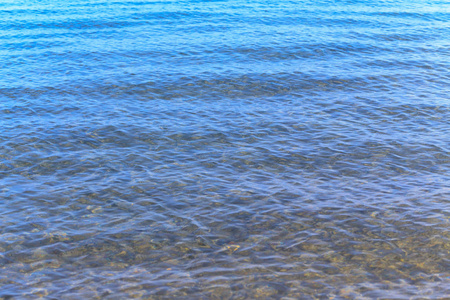 蓝色清澈的水.海, 湖, 太阳, 海滩, 假期背景插入图像和文本.