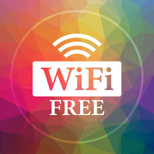 Wifi 免费图标。低聚背景下的 Wifi 免费网站按钮