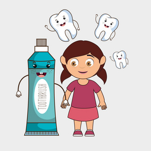 女孩和牙膏孤立图标设计图片