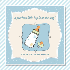 与奶瓶和奶嘴婴儿男孩洗澡卡