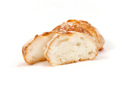 新鲜切片面包, 意大利烘焙产品在白色背景下隔离