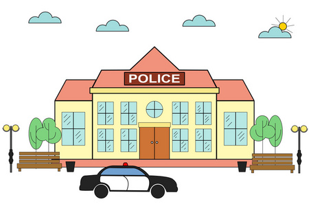 警察局图标.派出所线性符号设计从建筑学汇集.