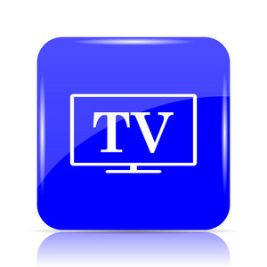 电视图标, 蓝色网站按钮白色背景