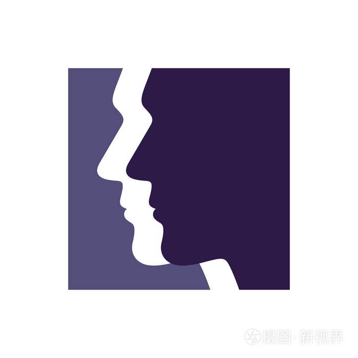 男士头像标志模板.美丽的脸上的男人在紫色的正方形.矢量插图