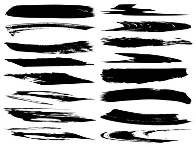 集合的艺术又脏又臭的黑漆手制作创意画笔描边设置隔离在白色背景。一组抽象 grunge 草图设计教育或图形艺术装饰