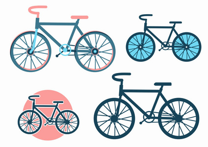 自行车图标。白色隔离自行车的矢量集