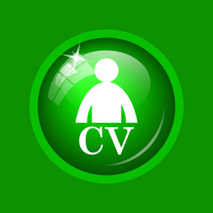 Cv 图标。绿色背景上的互联网按钮