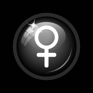 女性符号图标。黑色背景上的互联网按钮