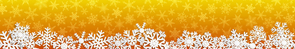 圣诞无缝横幅白色雪花与阴影黄色背景