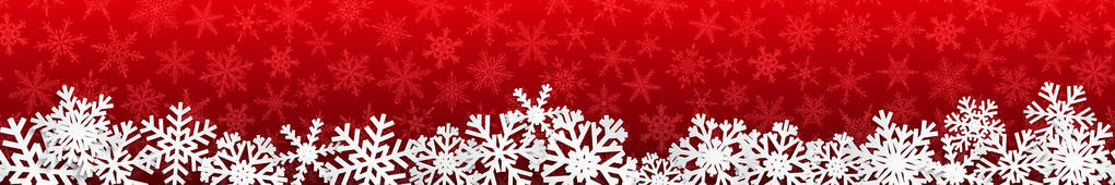 圣诞节无缝横幅白色雪花与阴影红色背景