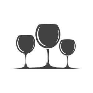 三种葡萄酒眼镜。 黑色图标徽标元素平面矢量illust