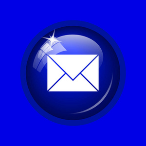 电子邮件图标。蓝色背景上的互联网按钮