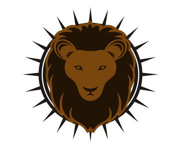 棕色彩色狮子头剪影标志设计插图与线条艺术风格为高级团队运动
