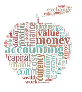 背景概念 wordcloud 金融和商业词汇在苹果形状上的例证