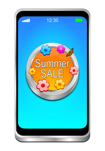 蓝色智能手机夏季销售按钮3d 插图