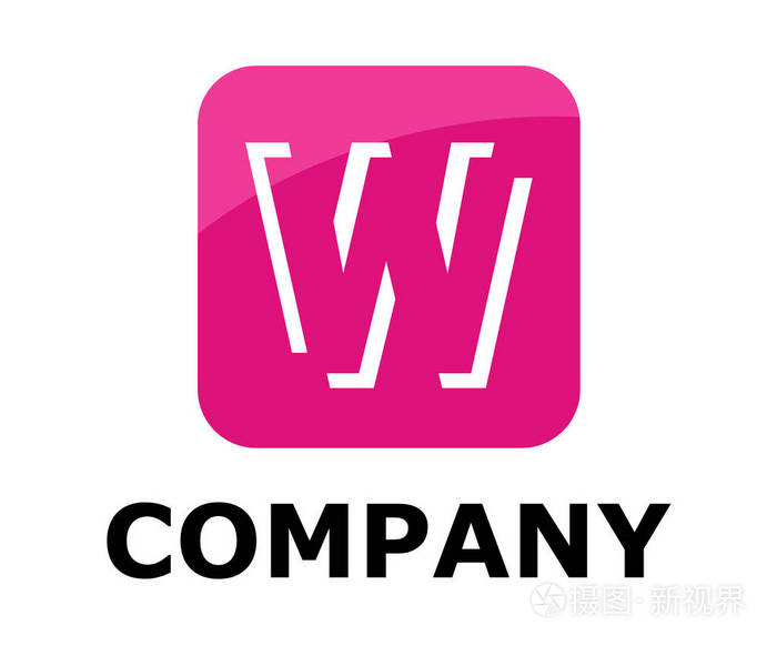 粉红色徽标符号轮廓线字母表在方形盒式字母 w 最初的商业标志设计