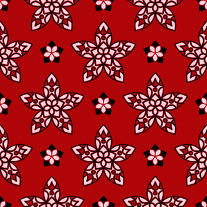 花卉无缝背景。红色的黑白花图案。为墙纸和纺织品设计