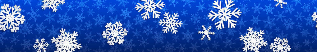 圣诞无缝横幅白色雪花与阴影在蓝色背景
