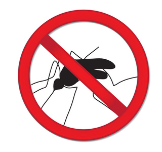 红色标志禁止蚊子。阻止蚊子昆虫。矢量图