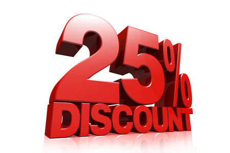 文本折扣3d 渲染红色文本 25%的折扣照片
