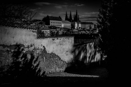 捷克共和国旧布拉格黑白照片