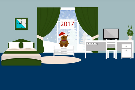 冬季室内,舒适的房间.卡通照片
