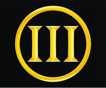罗马数字3类型三在字母表字母徽标标记标志标志设计插图为日历数字或任何比分计数在圈子徽章军事金属徽章以金子颜色