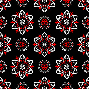 黑红白花无缝图案.墙纸, 纺织面料背景照片