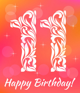 11 年过生日.与漩涡和花卉元素装饰字体照片