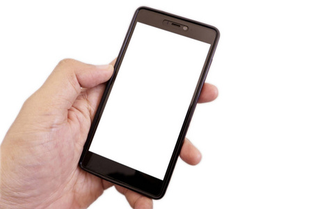智能手机空白屏幕在手被隔绝在白色