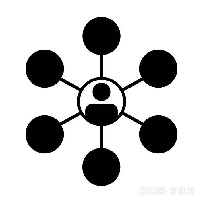 连接图标矢量男性群体人物符号头像在平面彩色字形象形文字插图中的多重社会网络