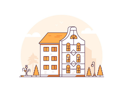公寓住宅现代细线设计风格矢量插画照片