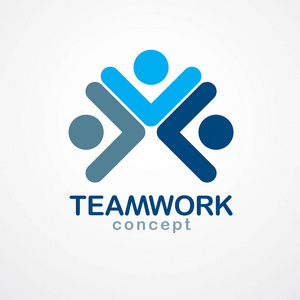 矢量图标或徽标.团结协作的理念, 梦幻团队的商务人蓝色设计照片