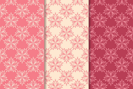 一套花卉装饰品。樱桃红色垂直无缝图案。墙纸背景