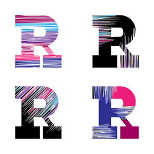 字母 R 组。Grunge 风格矢量图形字母符号