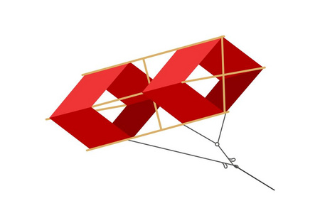 红色盒形风筝在白色背景。矢量 illyustartsiya 主题爱好与夏季游戏