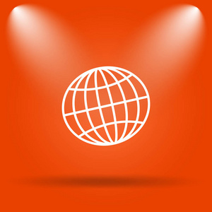 地球仪图标。橙色背景上的互联网按钮