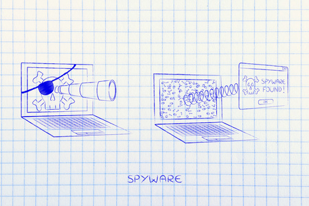 间谍与间谍软件发现弹出另一个海盗笔记本电脑